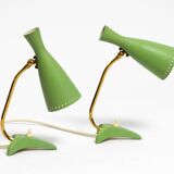 Pair of beautiful green Mid Century Modern Diabolo crow's foot table lamps