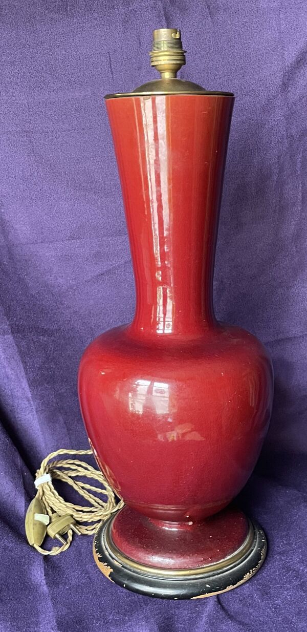Vase balustre XIXe porcelaine sang de bœuf lampe à poser