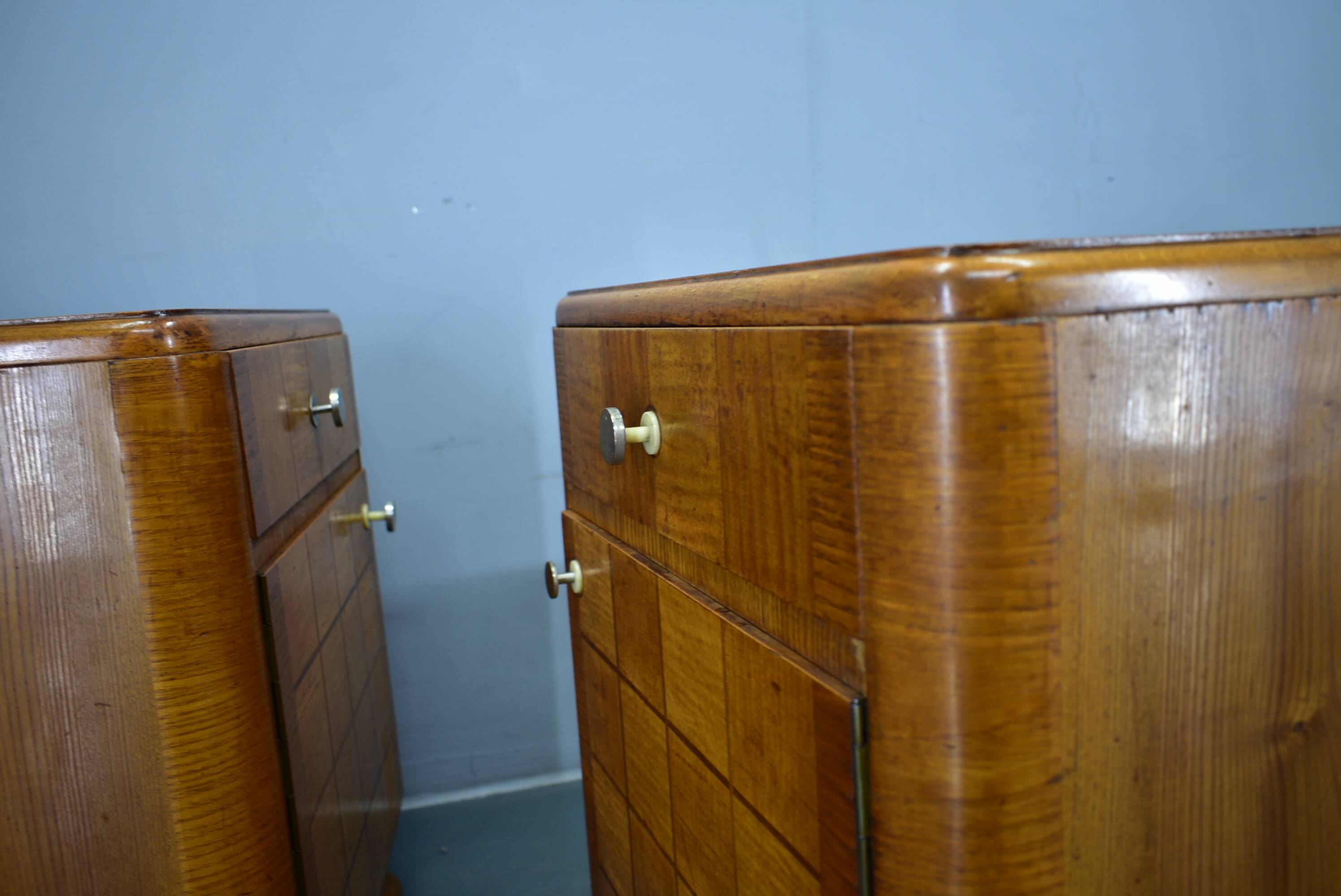 1940s pair of Art Deco bedside tables, Czechoslovakia