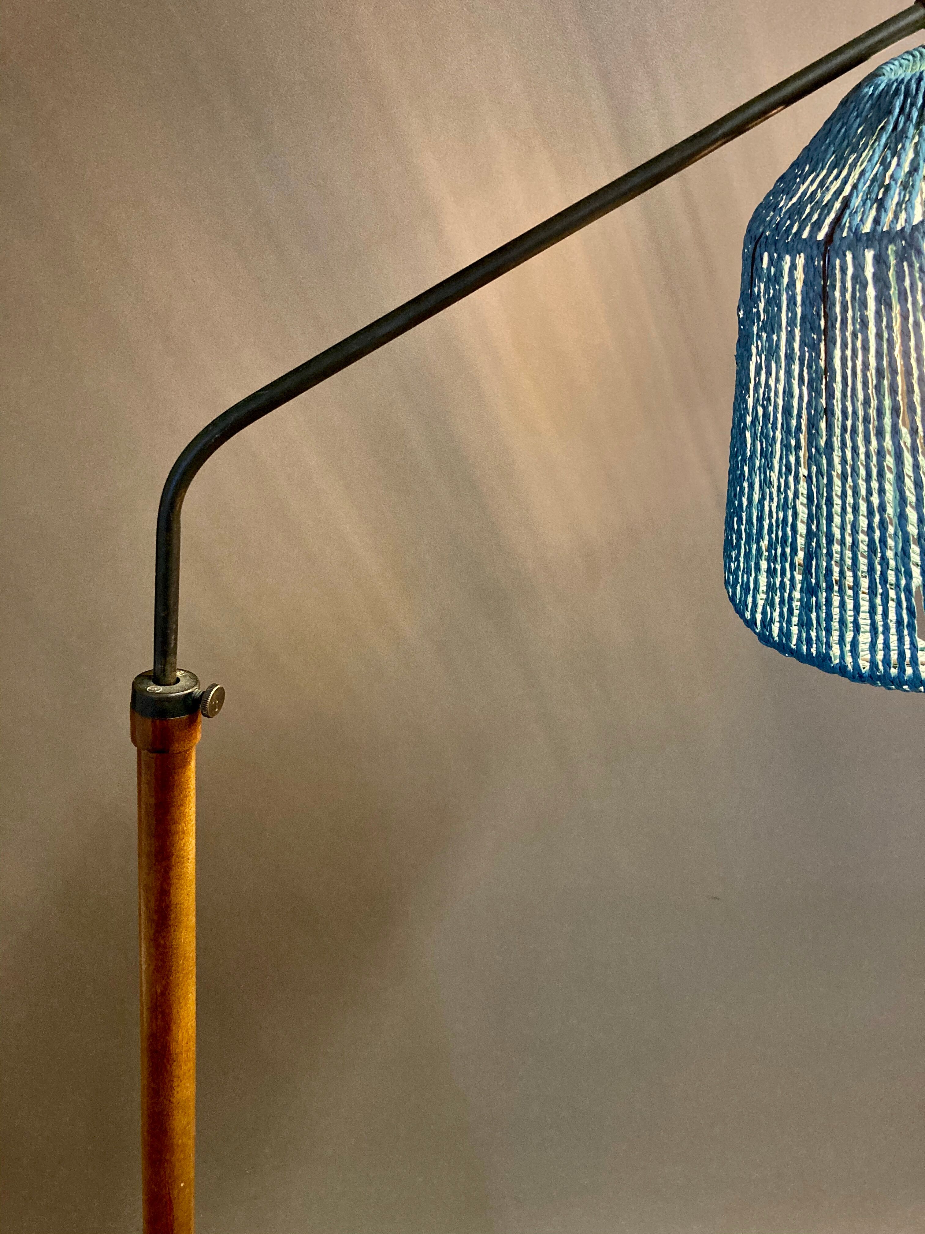 Walnut lamp brass modular rope design 1950