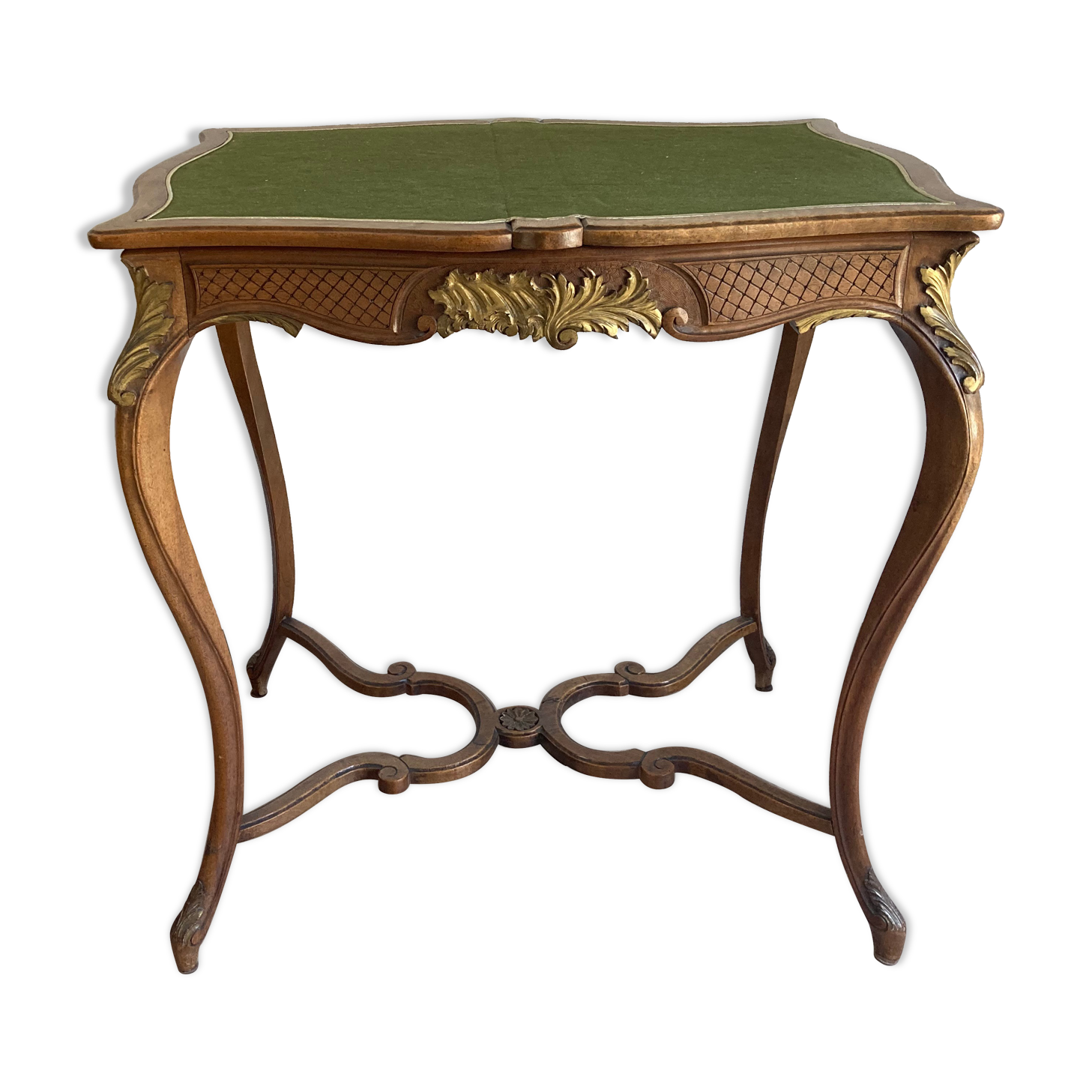 GAME TABLE STYLE LOUIS XV WOOD CARVED CIRCA 1900 GREEN CARPET 2 COMPARTMENTS