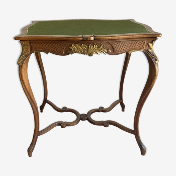 Table a jeu style Louis XV bois sculpte circa 1900 tapis vert 2 compartiments