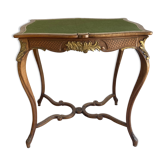 GAME TABLE STYLE LOUIS XV WOOD CARVED CIRCA 1900 GREEN CARPET 2 COMPARTMENTS
