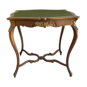 GAME TABLE STYLE LOUIS XV WOOD CARVED CIRCA 1900 GREEN CARPET 2 COMPARTMENTS