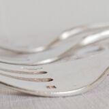 Christofle oyster or dessert forks, ribbon pattern, silver