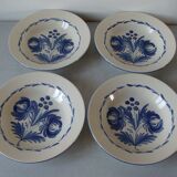 Set of 4 old hollow ceramic plates Saint Clement large blue flower