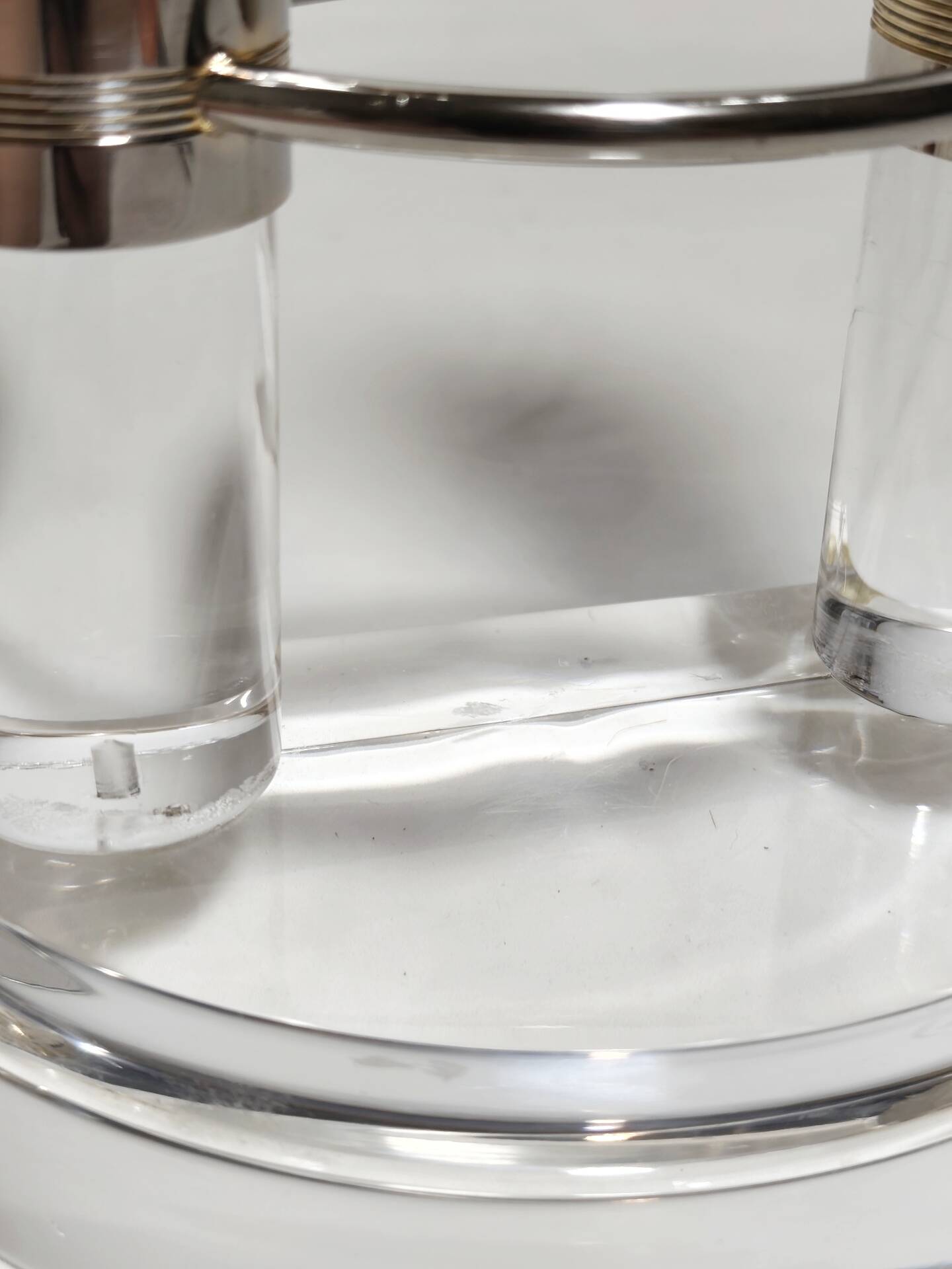 Acrylic and metal candelabrum. Spain, 1980s.