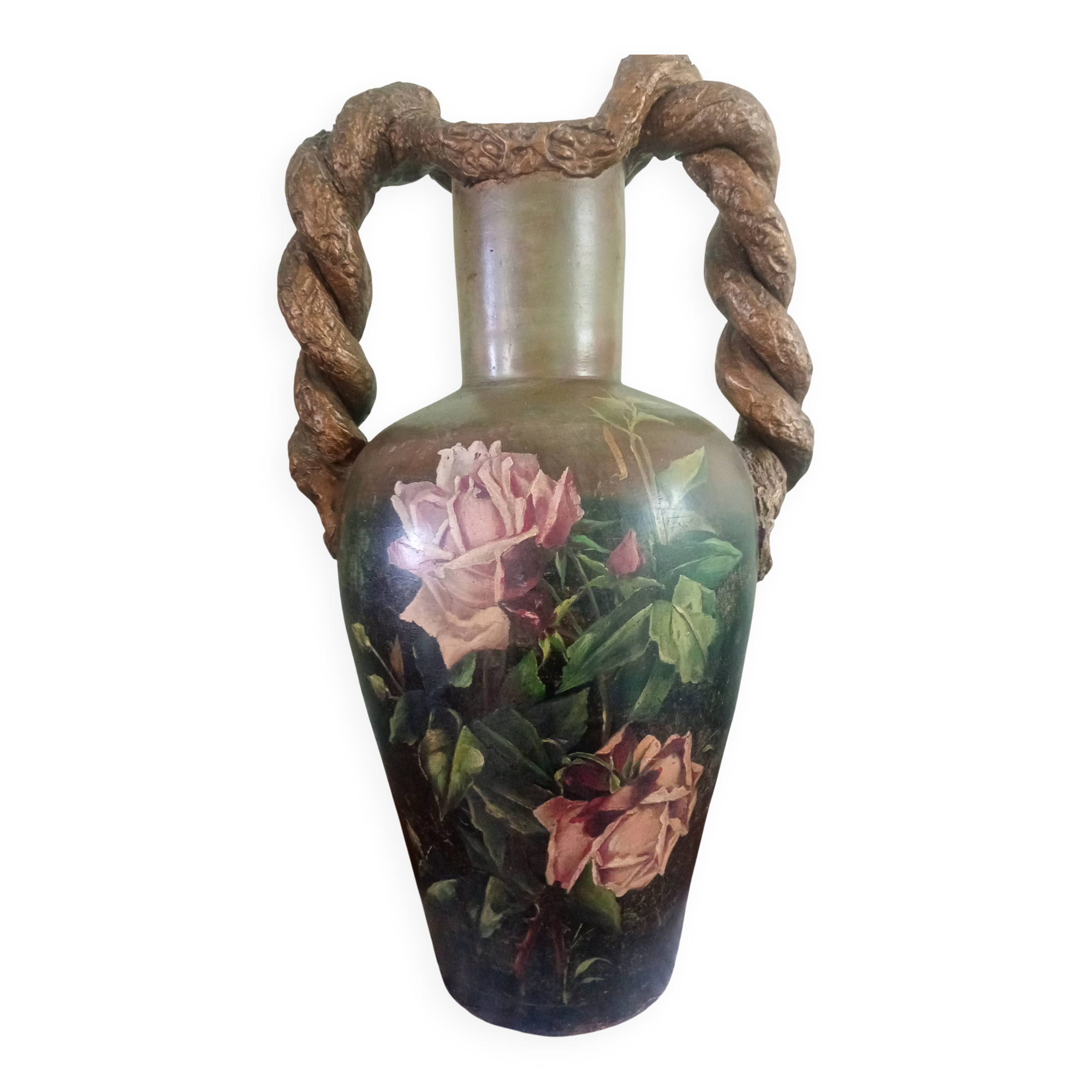 Vase à double anse aux roses Georges Weissenburger Ecole de Nancy