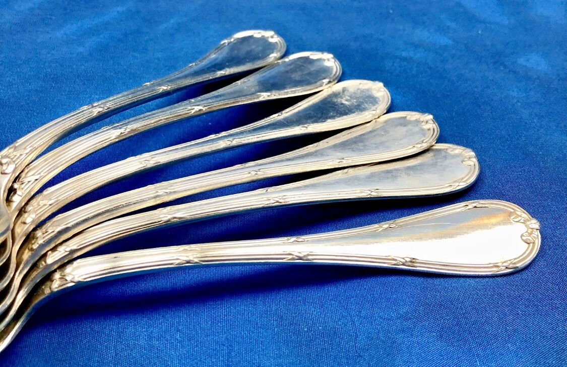6 silver-plated metal tablespoons Christofle model Crossed Ribbons