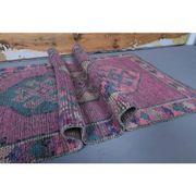 Vintage Purple Pink Natural Turkish Hand-Knotted Runner 82x355