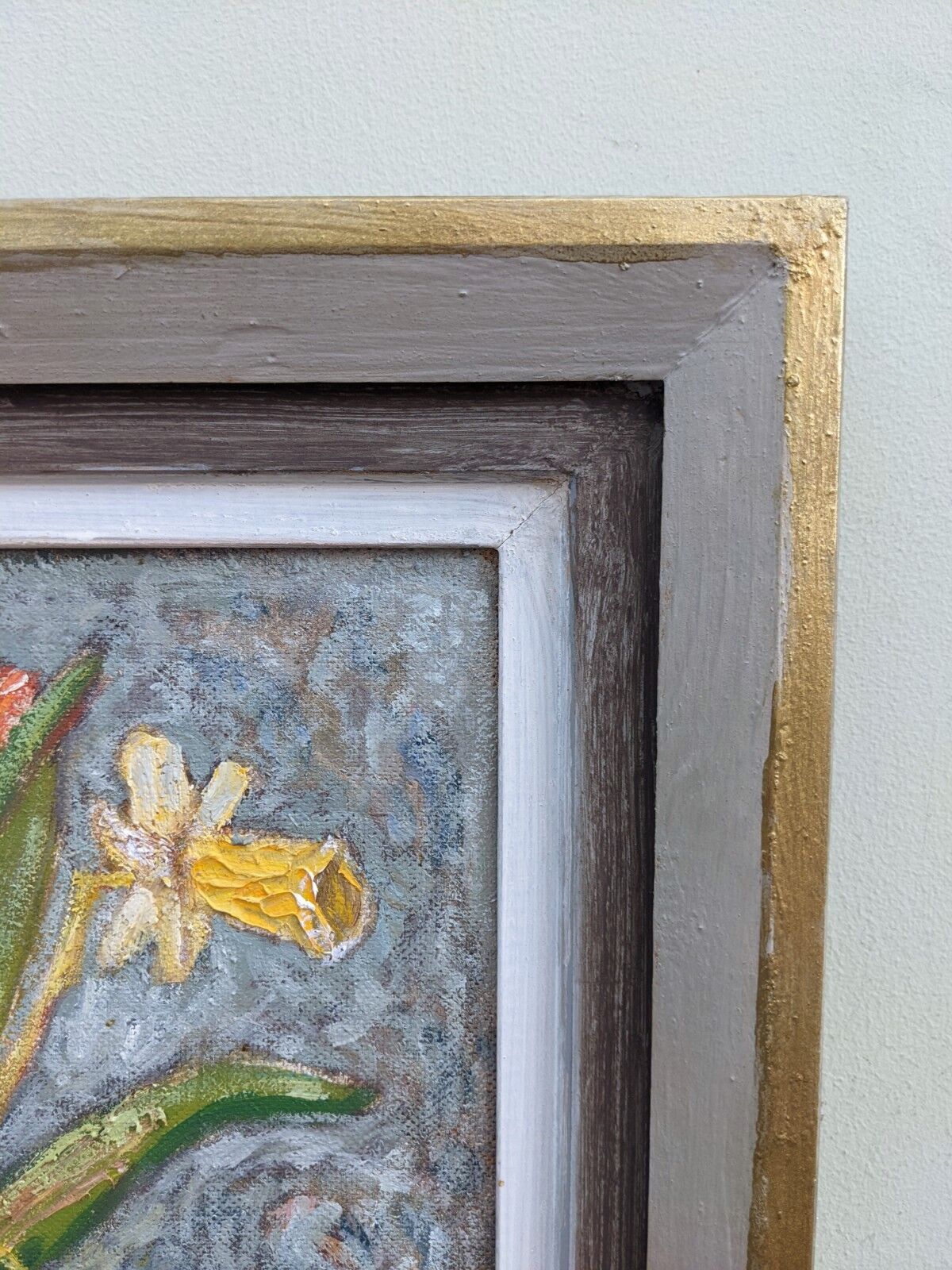 Mid-Century Modern "Still Life with Tulips" Swedish Vintage Expressionist Still Life Oil Painting, F