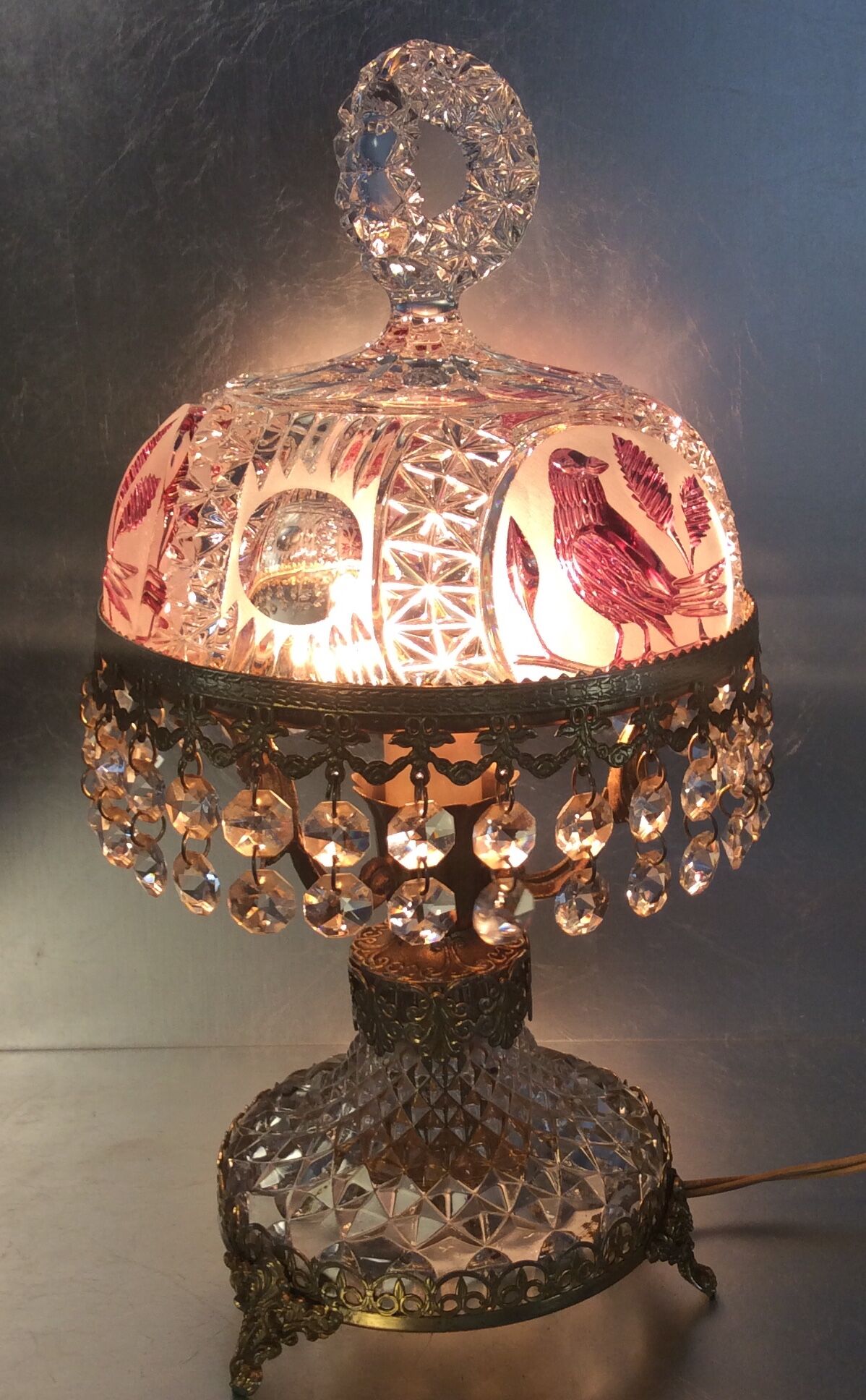 Lampe parisienne vintage à pampilles et cristal ciselé