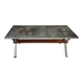 Table basse années 70 à décor de chevaux