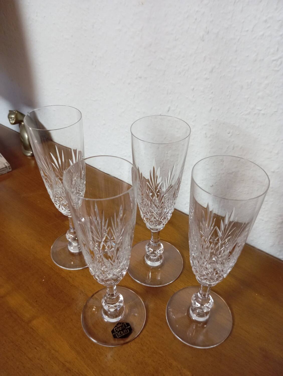 4 St Louis crystal champagne glasses, Massenet model - signed