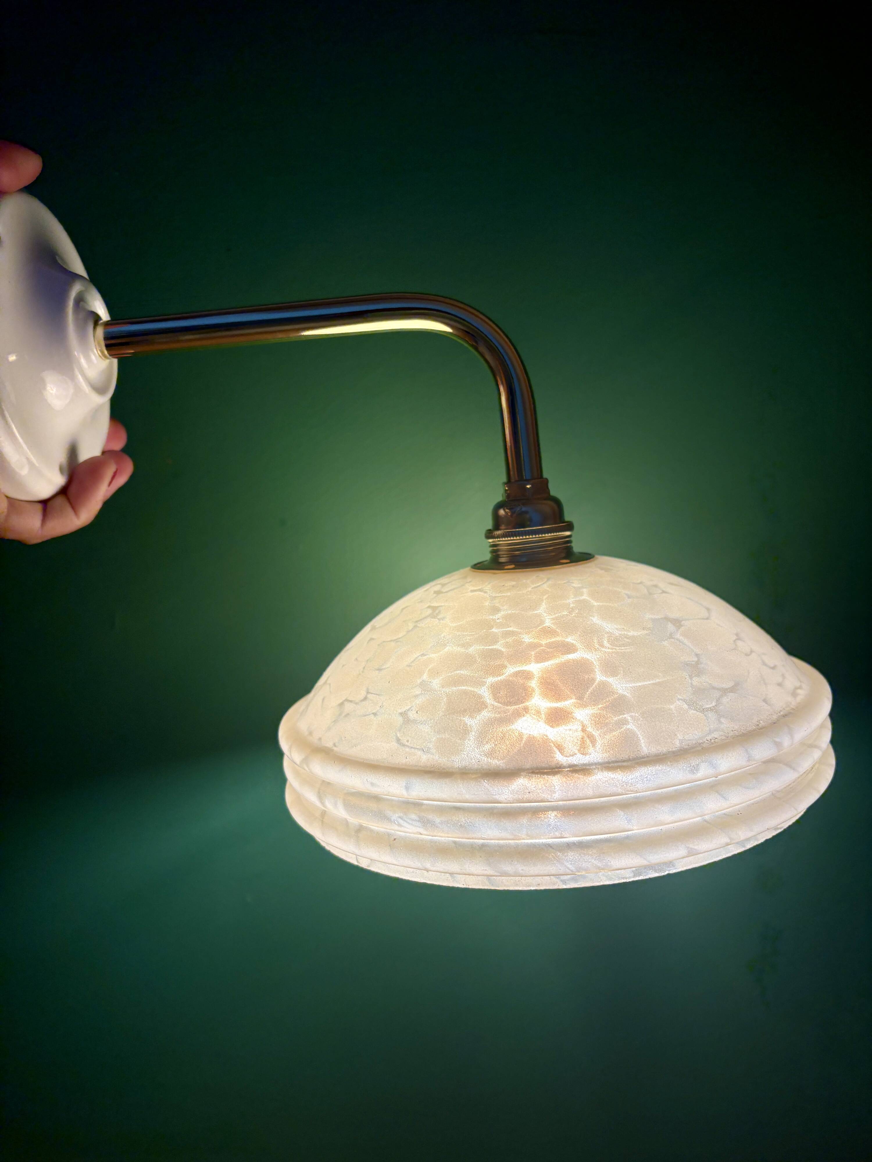 Vintage angled wall lamp with pale yellow Clichy glass shade