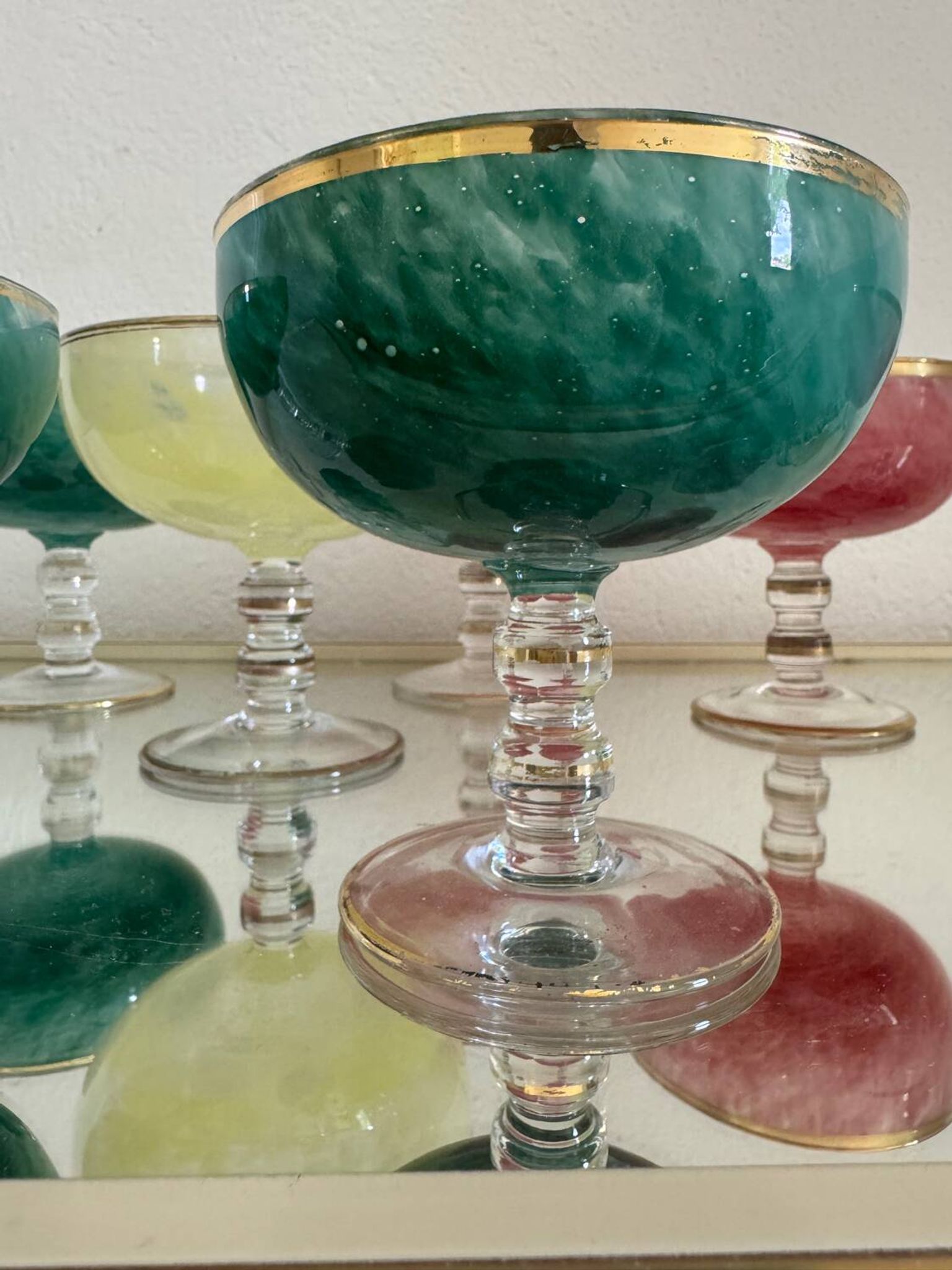 Multi-colored Venetian crystal ice cream cups