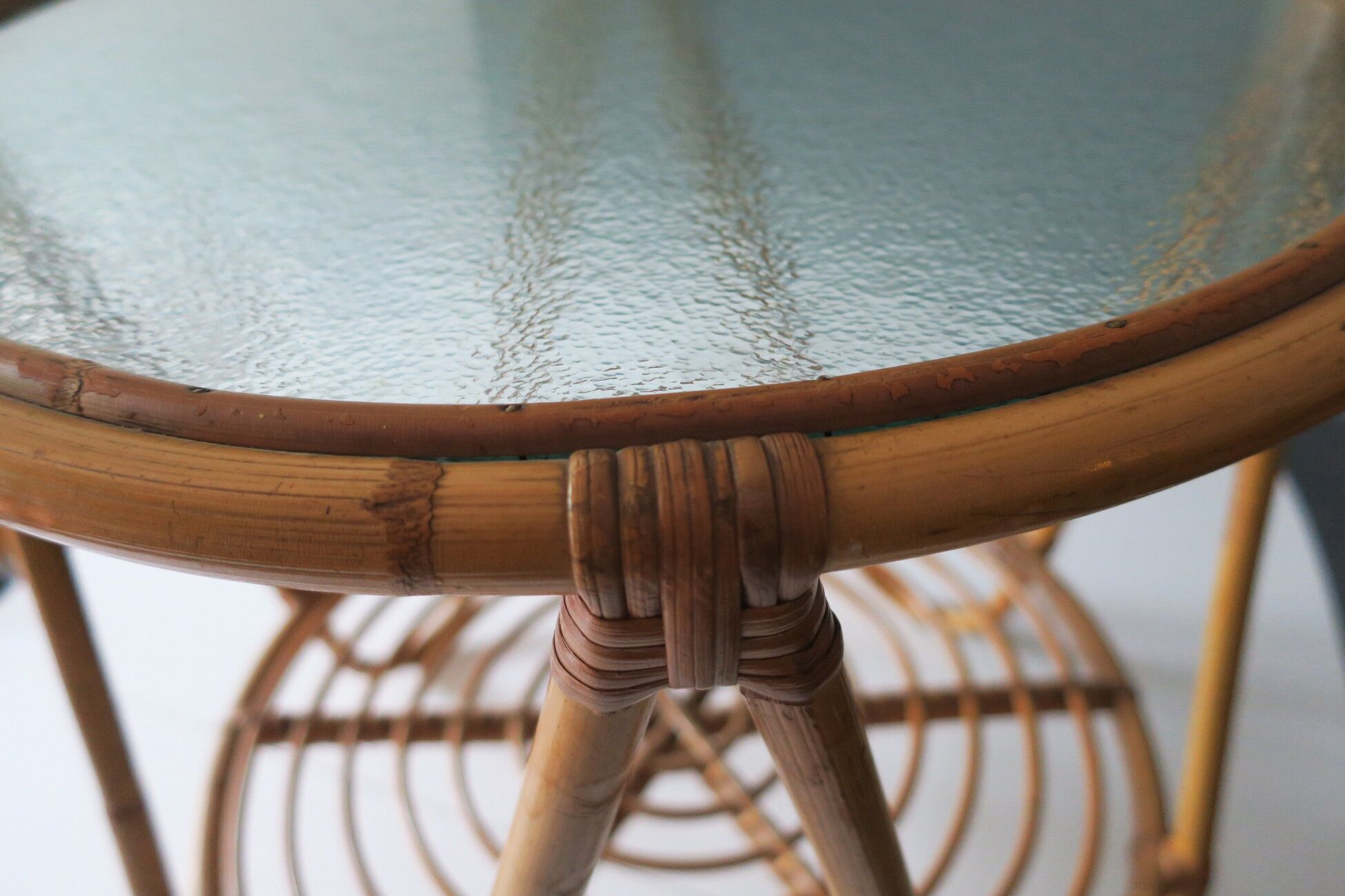 Vintage bamboo and frosted glass cocktail table