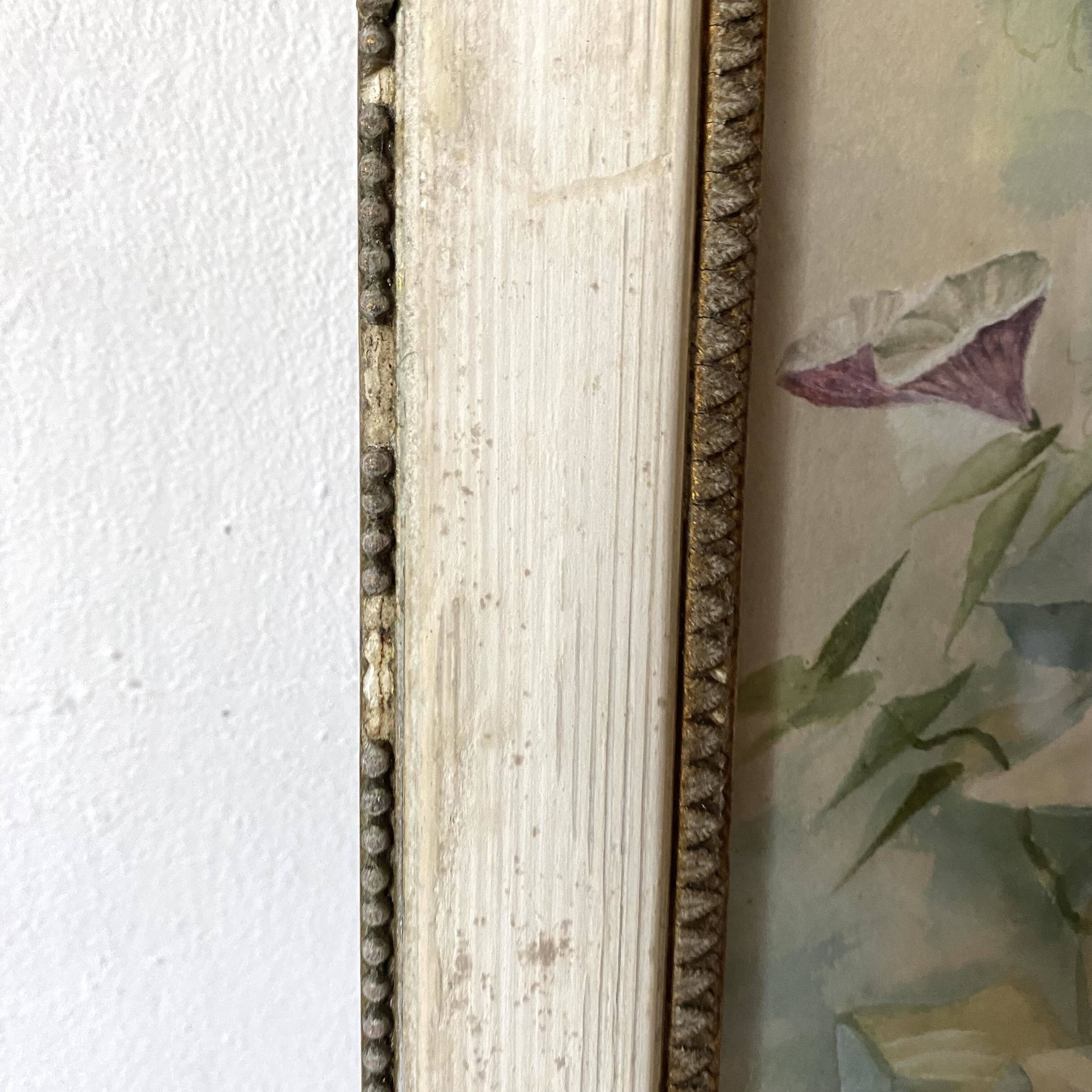 Triptych of old watercolors, flowers, 19th century