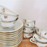 10 old coffee cups with porcelain saucers with golden flower patterns