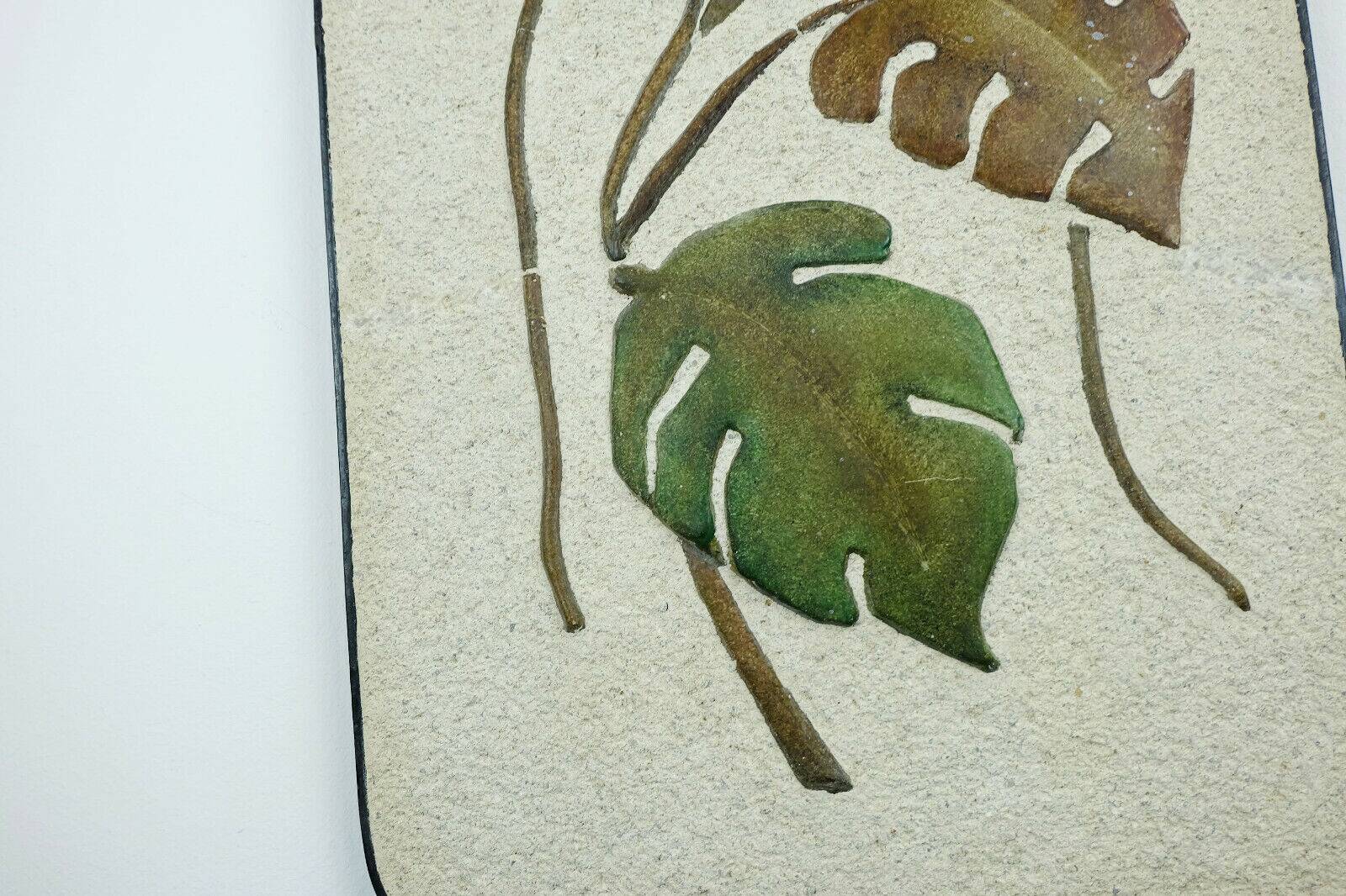 Mid century ceramic and plaster wall tile floral decor leaves and blossoms 1950s wgp