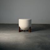 Totemo stool by forme, ivory dedar bouclé upholstery, walnut legs