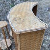 Bar and stools in rattan and chestnut