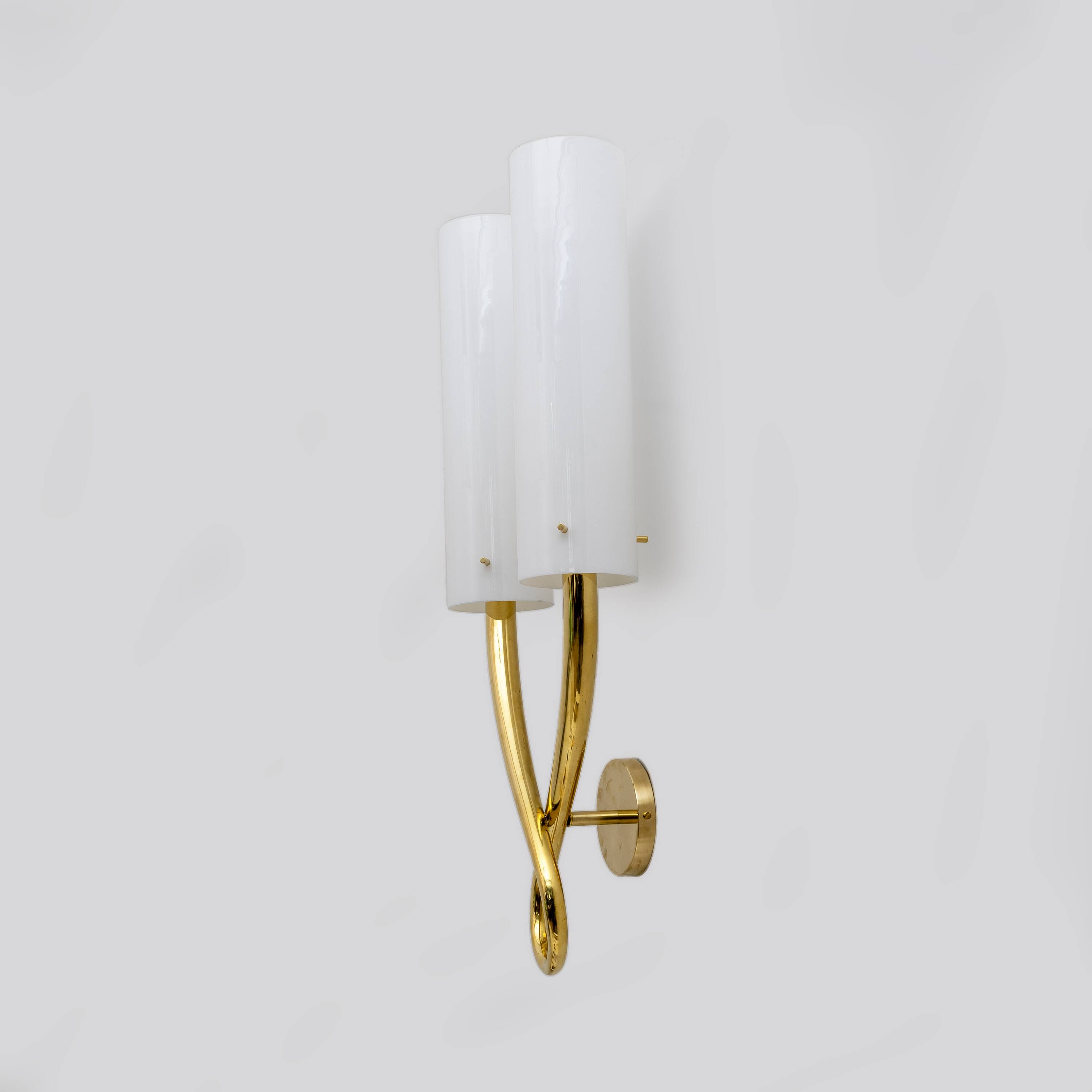 Pair of Large Brass and Murano Glass Sconces in the Style of Gio Ponti