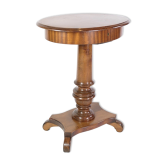 Table à coudre ovale / table sur pilier avec salle de couture en acajou