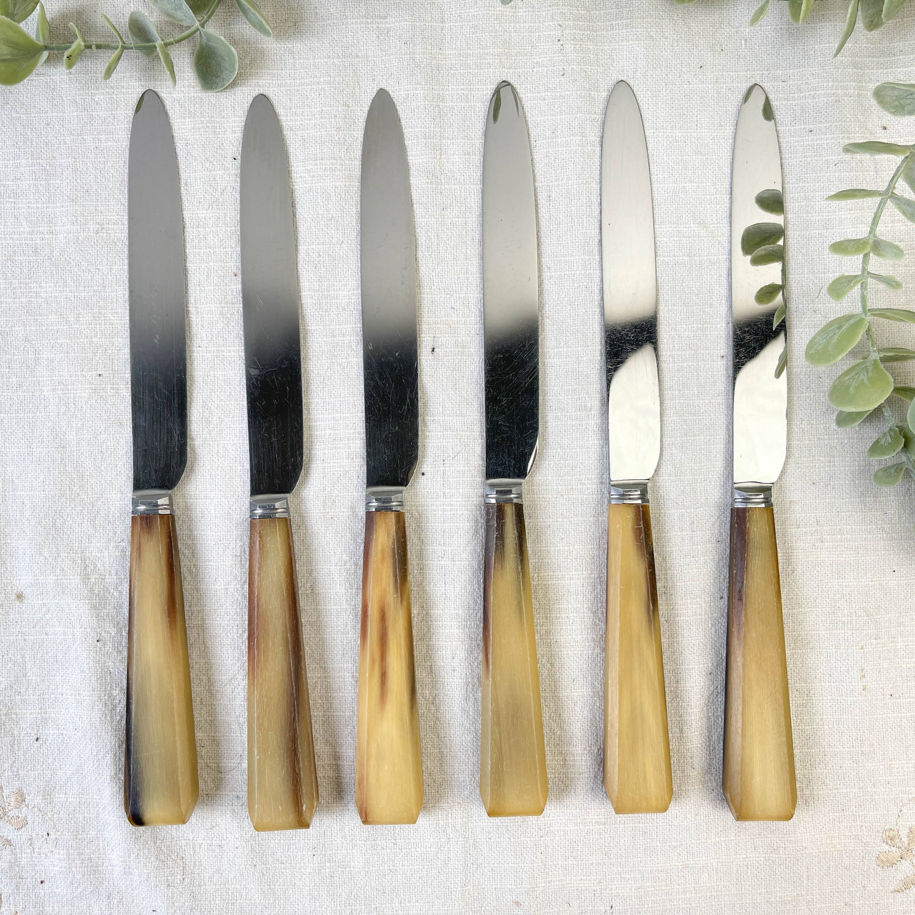 Set of 6 vintage horn table knives