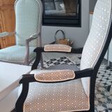 Black and beige & gold voltaire armchair