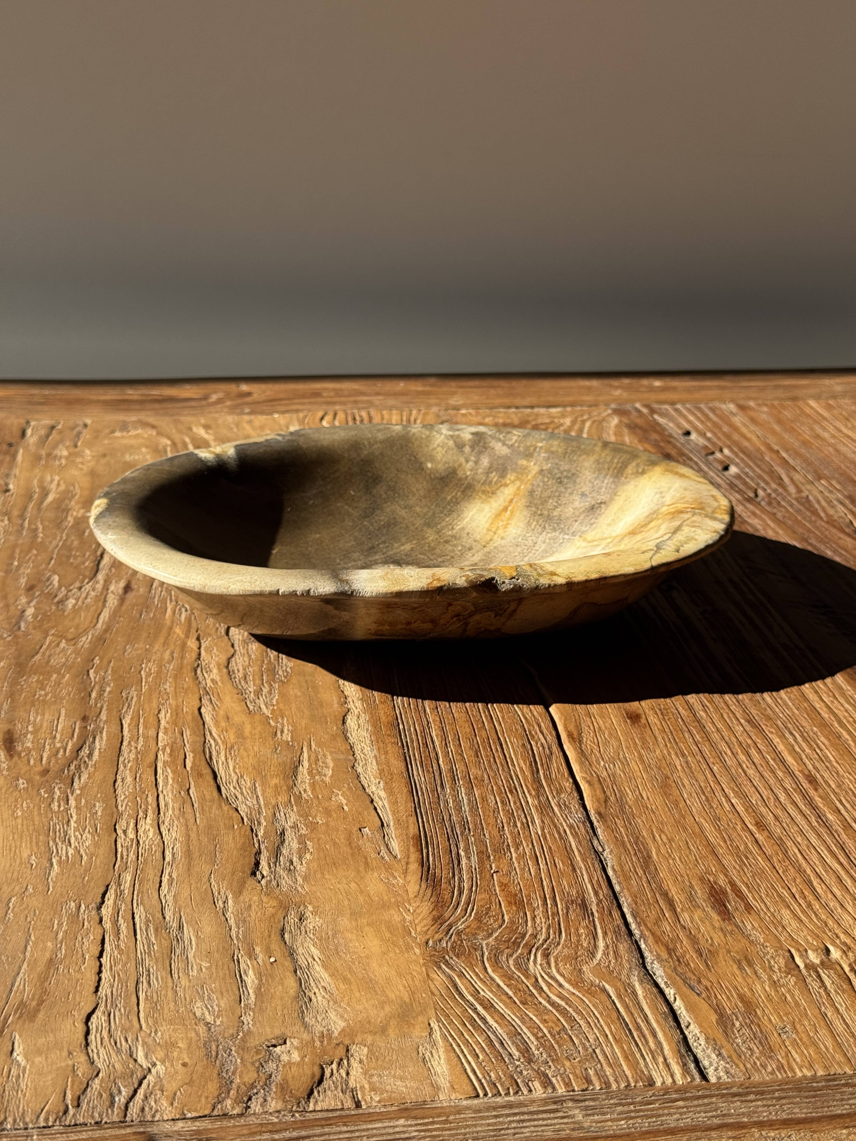 Dark beige oval petrified wood bowl 25x19 - 3782