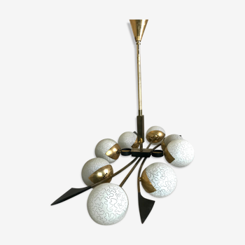 Vintage chandelier for the house arlus in glass and brass 1950