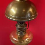 Old kerosene lamp Art Nouveau patinated spelter foot 47 cm height of the glass