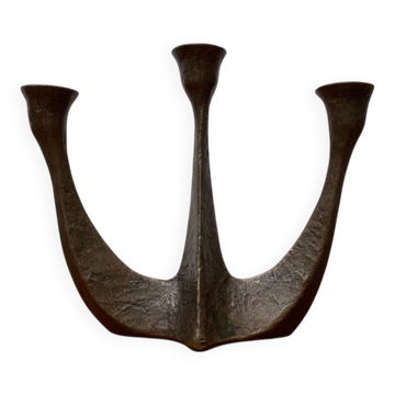 Brutalist Heavy Bronze 3-Arm Candleholder from Dalbeck, 1960s