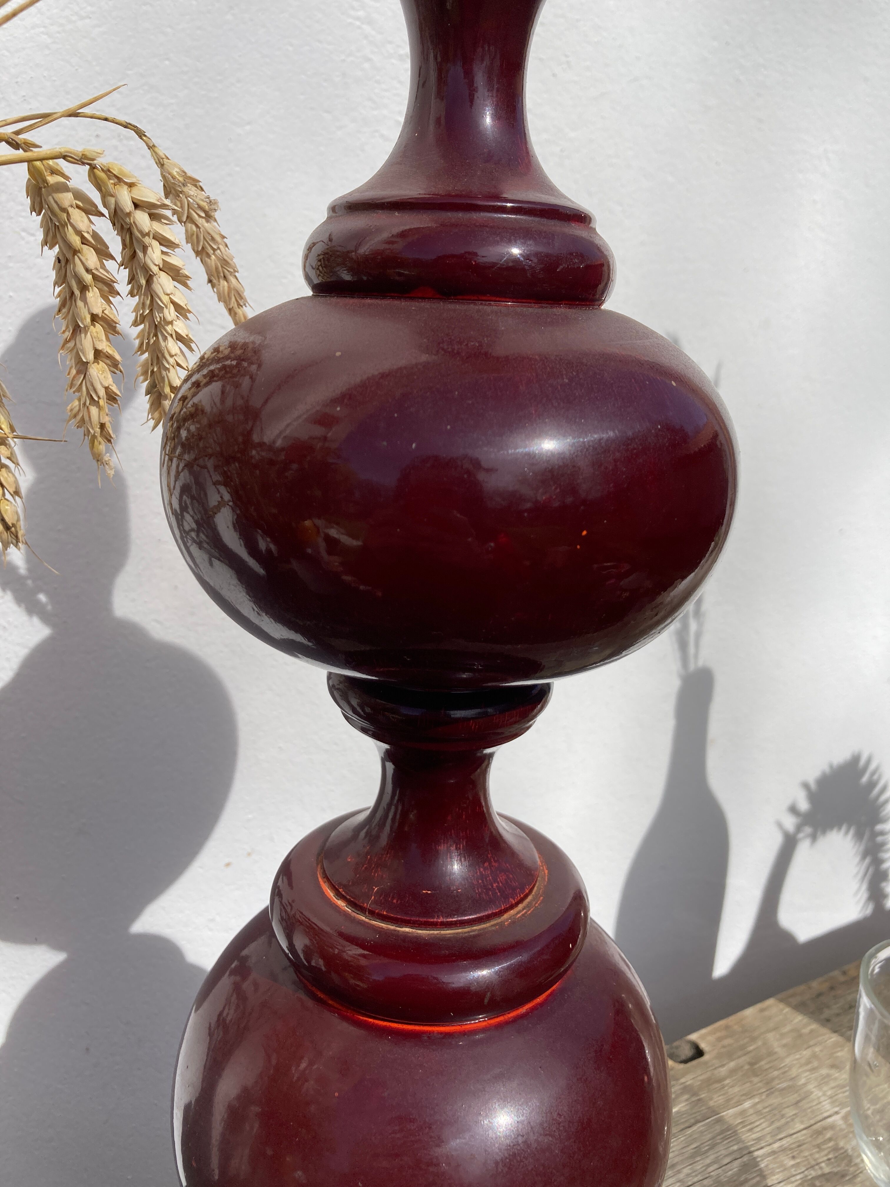 Large 1970 wooden lamp foot turned plum