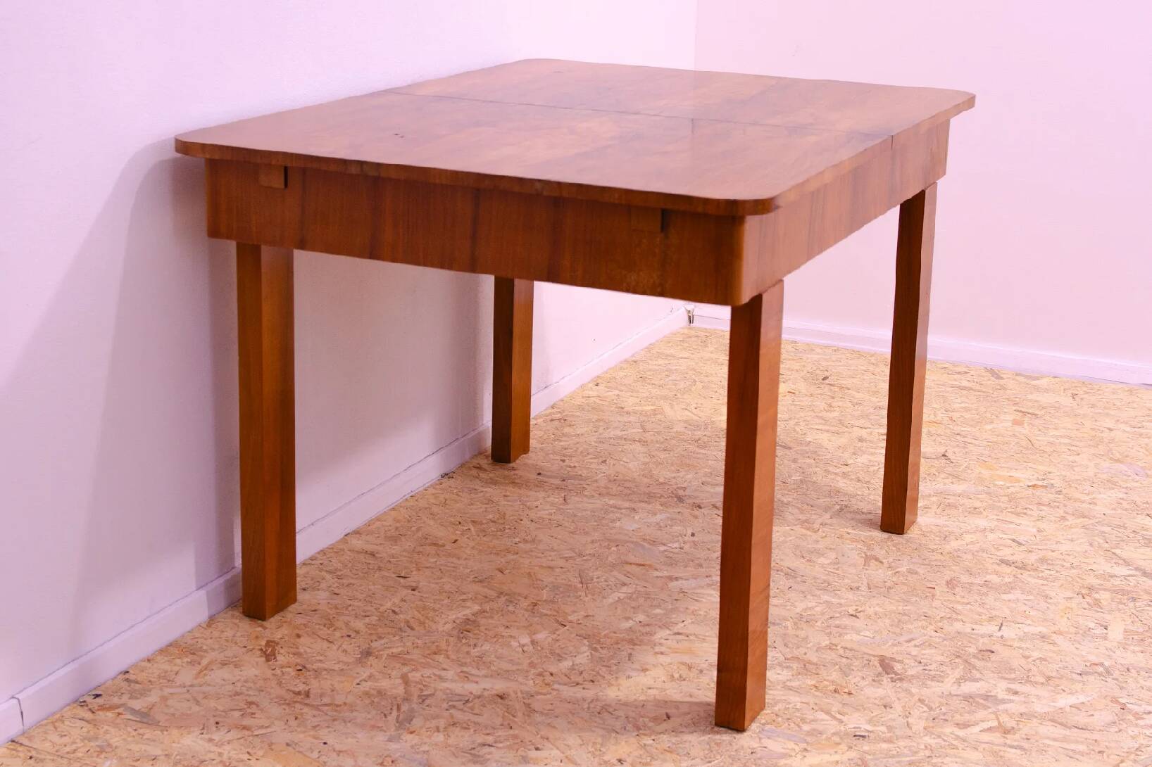 Walnut adjustable dining table, 1930s, Czechoslovakia