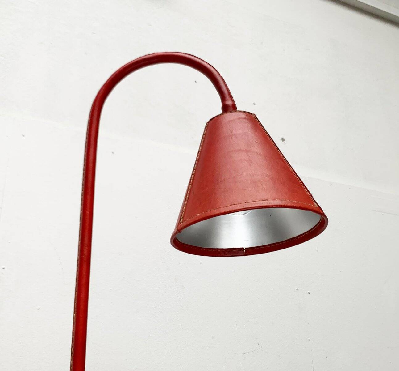 Mid-century leather floor lamp by Jacques Adnet for Valenti, Spain, 1960s.