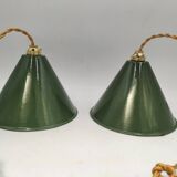 2 enameled sheet metal cone pendants