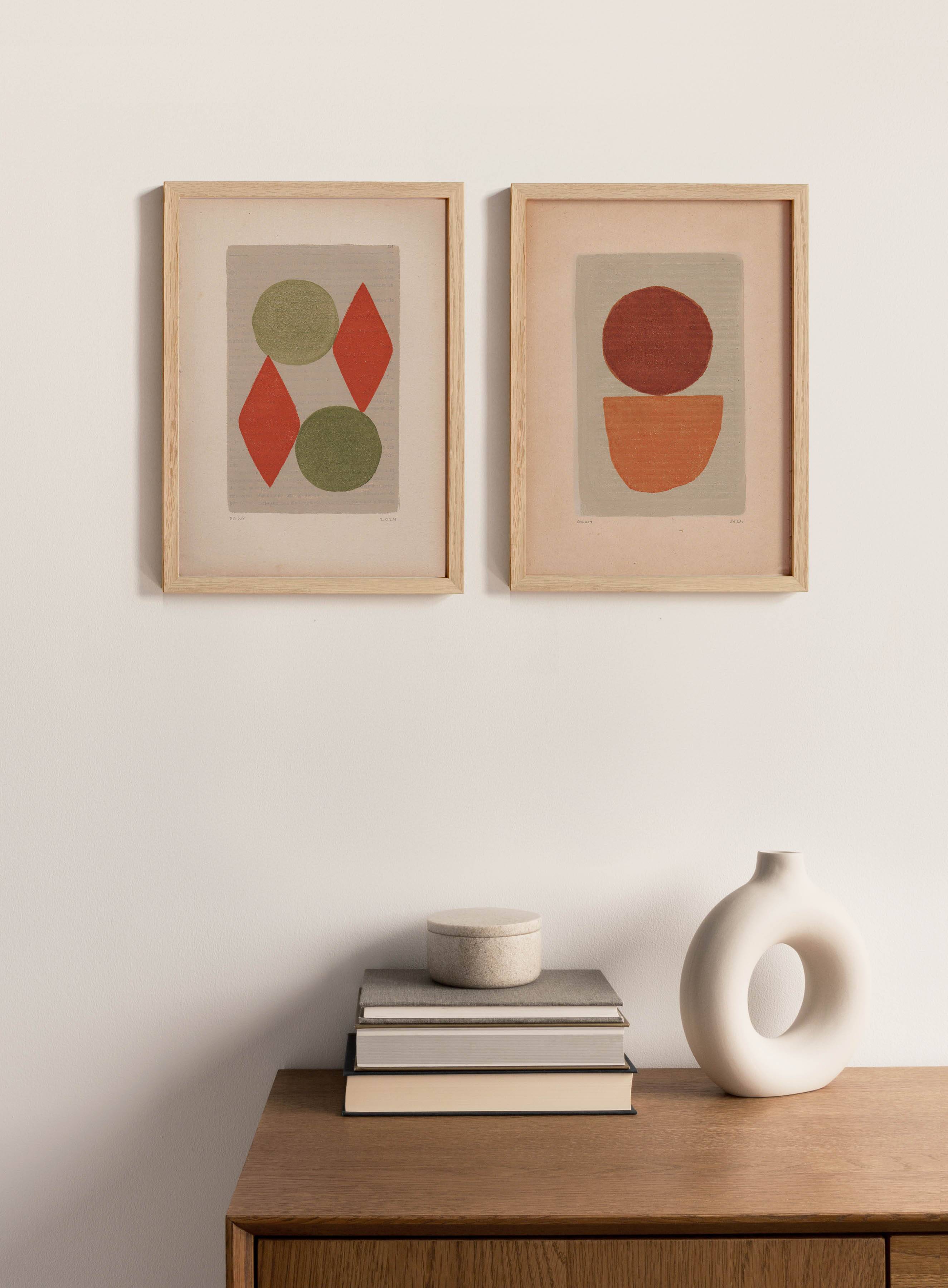 Duo of paintings on old paper -B53 and B60 - abstract paintings signed eawy