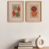 Duo of paintings on old paper -B53 and B60 - abstract paintings signed eawy