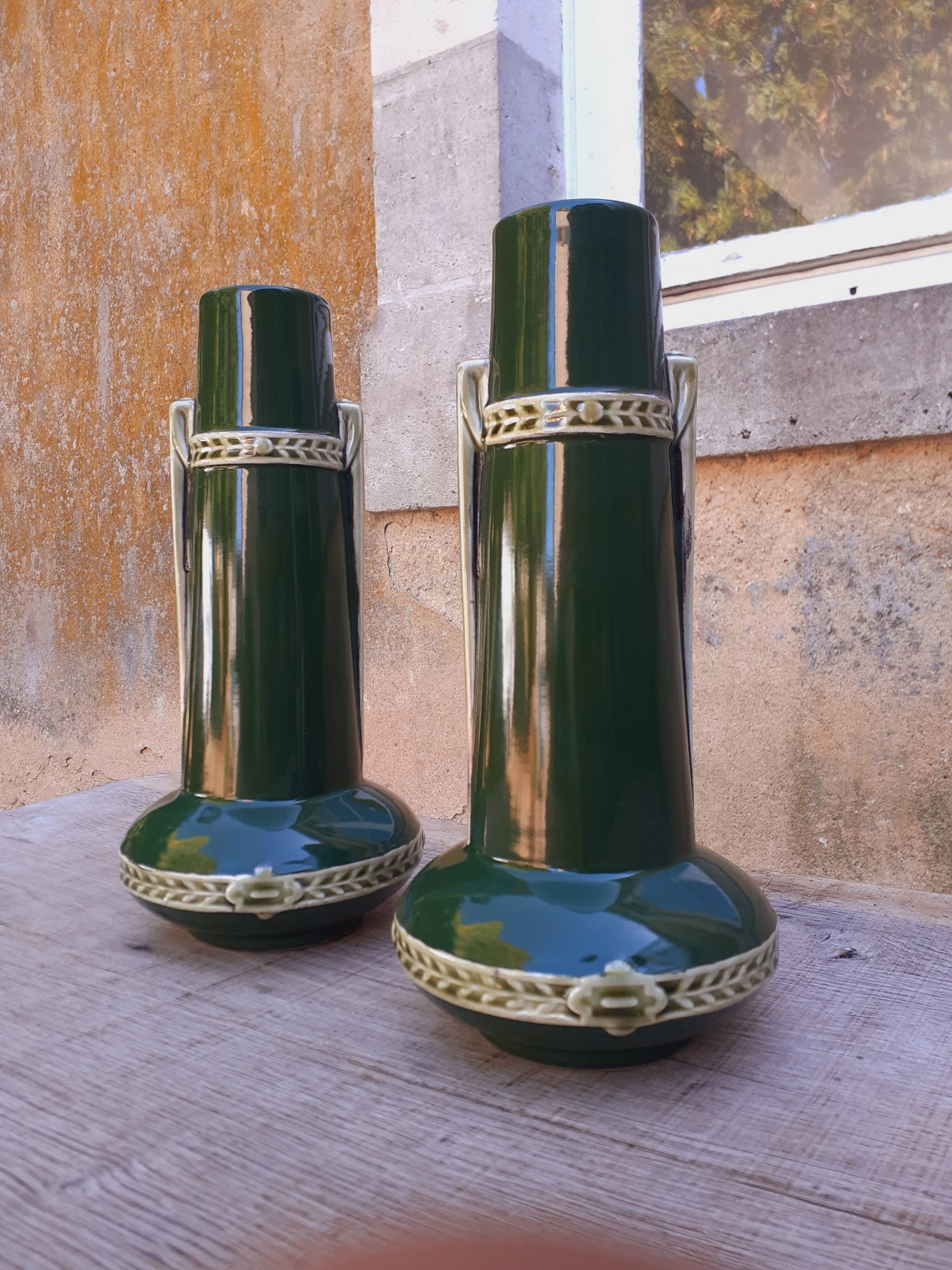 Pair of Art Nouveau barbotine vases by Gustave de Bruyn
