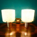Pair of brass and gold plastic sconces with granite lampshades, France 1950