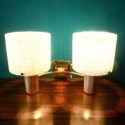 Pair of brass and gold plastic sconces with granite lampshades, France 1950