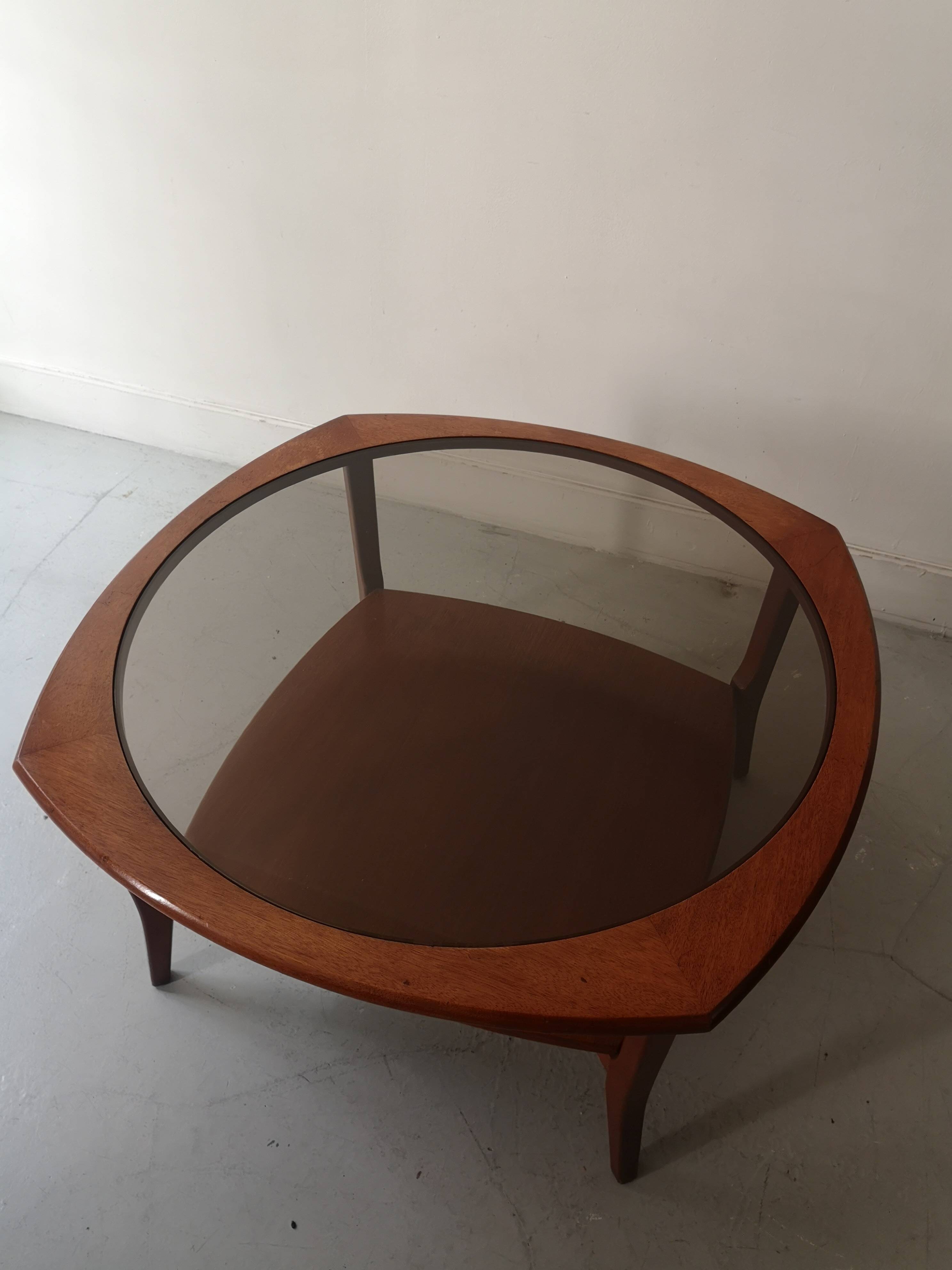 Scandinavian coffee table in teak and smoked glass, Denmark 1960