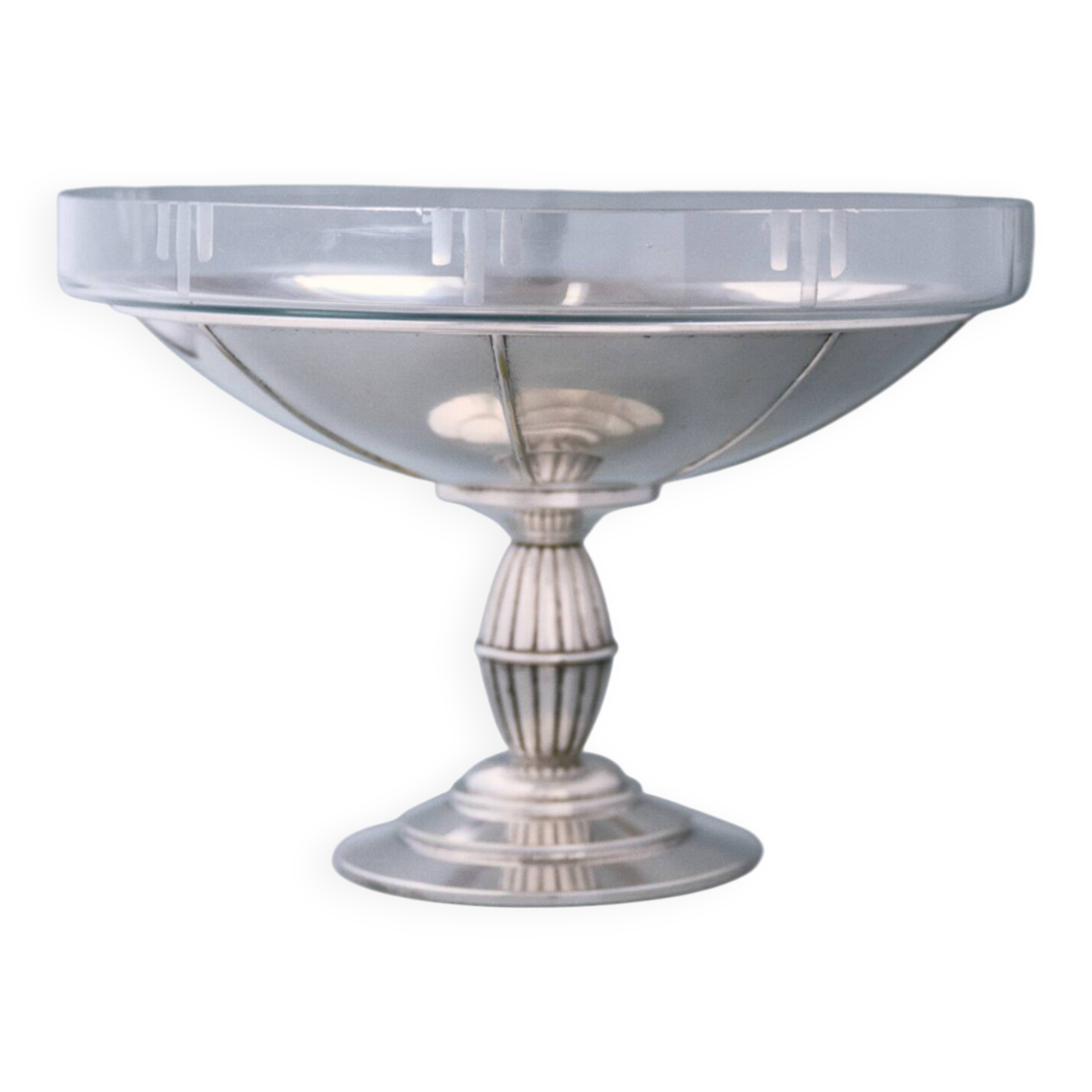 Coupe à fruits art déco en métal et verre, 1930s