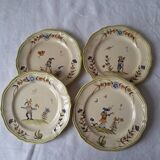 4 Moustiers Longchamp dessert plates. Hand-painted. 1986