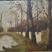 The cottage by the lake, oil on canvas, early 20th century.