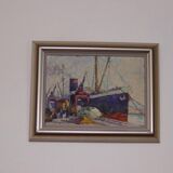 French Oil on Panel – “Port de Nice” by Elie Bernadac (1913–1999)