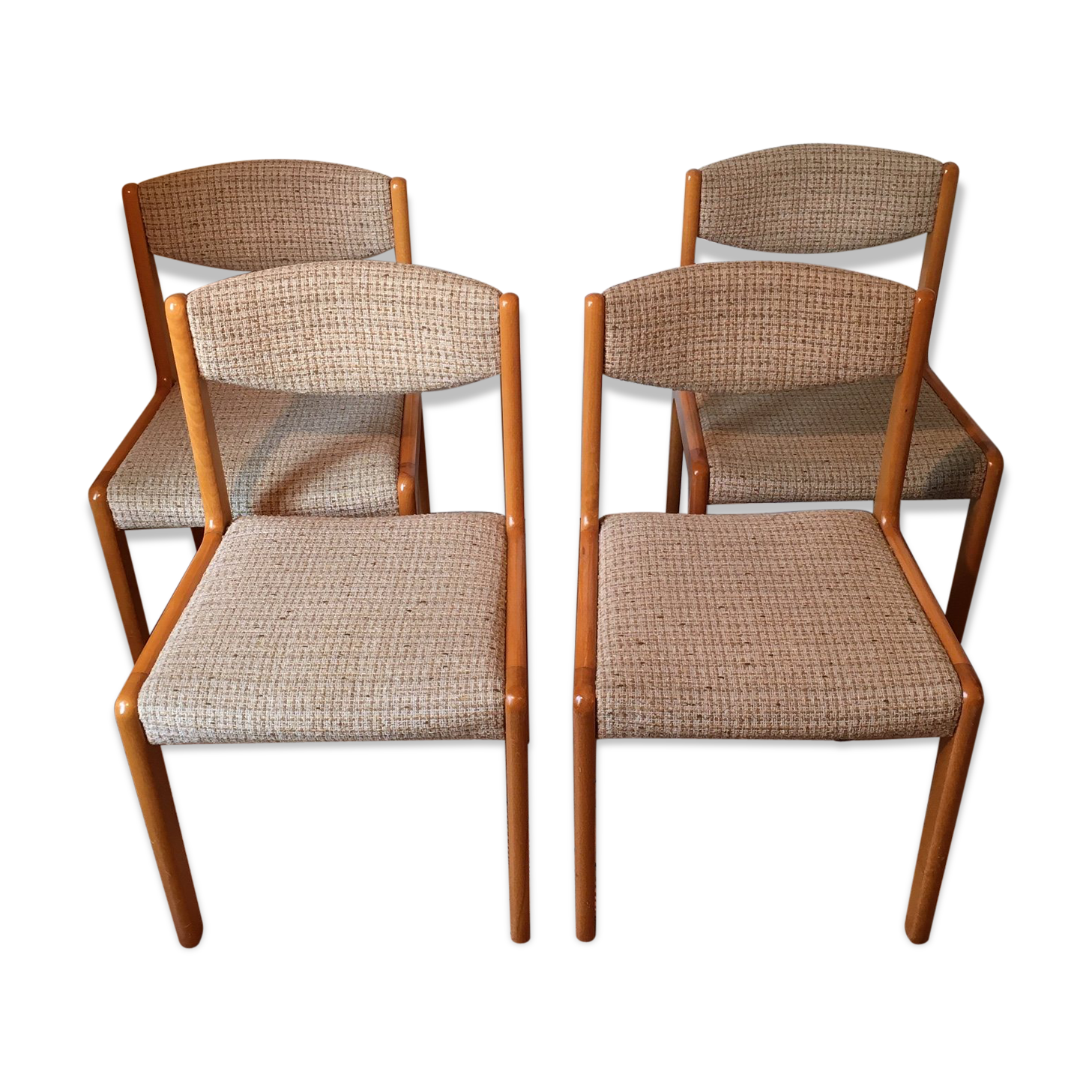 Lot of 4 chairs in beech and beige tweed fabric 60