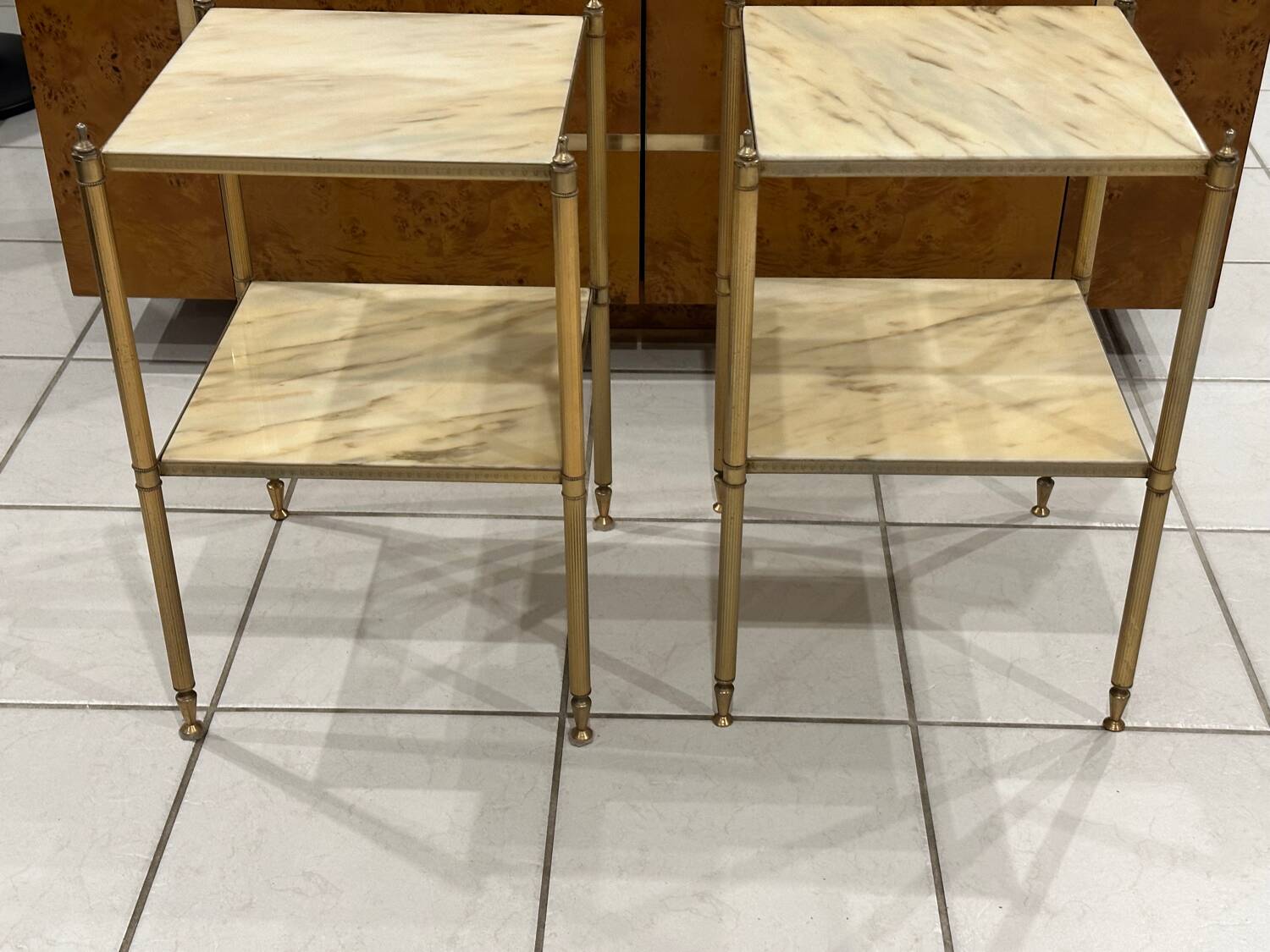 Pair of vintage marble and brass end tables 1970s